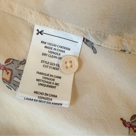 EQUIPMENT Silk Blouse Elephant India Novelty SMALL Beige - Picture 6 of 16
